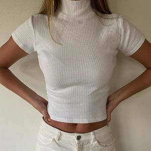 white tee shirt turtle neck!